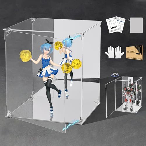Transparente Acryl-Vitrine mit verspiegelter Rückseite und Boden, UV-geschützte Acryl-Box mit magnetischer Tür, staubdichte Vitrine für Sammlerstücke, Figuren, Modelle, Spielzeug (25,4 x 25,4 x 30,5