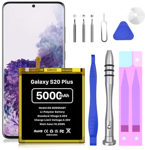 Akku für Samsung Galaxy S20 Plus, 5000mAh EB-BG985ABY Hoher Kapazität Ersatzakku für Samsung Galaxy S20 Plus SM-G985 SM-G985F, S20 Plus 5G (G986B) mit Reparaturwerkzeug-Kits