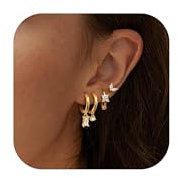 Morfetto 14 Karat Vergoldet goldene Kleine Creolen Ohrstecker Für Damen Zirkonia Silber Ohrring Sets Für Mehrere Piercings Hypoallergene Stack Stapelbar Ohrringe Set Zirkon