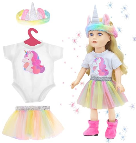 Kleidung Outfits für Baby Puppen, Puppenkleidung 36-45cm, Puppen Kleidung, Puppenkleidung mit Kleider, Kleiderbügel, Regenbogen Puppenkleidungsset Geschenk für Kinder, Mädchen Jungen