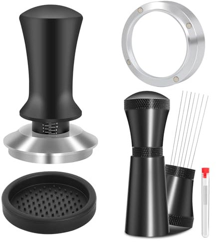 Reoszeank 51mm Espresso Accessories Kit, Spring Loaded Calibrated Tamper, WDT Tool and Dosing Funnel Set Fits Delonghi 51 mm Espresso Coffee Machines and Portafilter