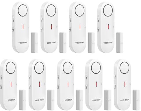 TechRise Allarme Casa Senza Fili Allarme Antifurto Sensore Allarme Porta, 3 Impostazioni Volume Antifurto Casa Con Campanello, Installazione Rapida Per Casa/Appartamento/Garage (9 PCS)