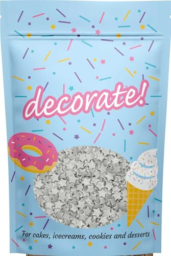 decorate! - Jumbo Stars - Silver - Cake Topper Sprinkles - 400g Edible Glimmer Shapes Cupcake/Cake Decorations - For Weddings, Christenings & Xmas Parties