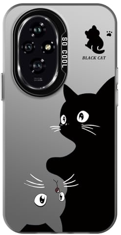 YUXING Cover per Honor 200 5G Custodia Cellulare Sottile Antiurto con Fiore Animale Doodle Disegno Modello Arte Nero Bumper Slim Case, Cat