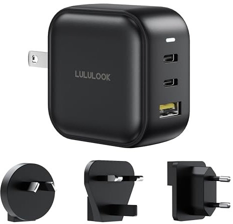 LULULOOK USB C Ladegerät, 65W USB C Netzteil 3-Port GaN PD Schnellladegerät, PPS Universal Reisestecker für MacBook Pro/Air, iPhone 16 Pro Max, iPad Pro 13'' 2024, Samsung Galaxy S24 Ultra, Laptop usw