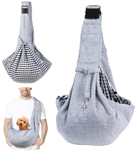 FainFun Tragetasche Hund, Umhängetasche für Haustiere, Reversibel Kleine Hundetrage bis 7KG, Einstellbar Pet Tragetuch für Hund, Hundetragetasche für Spaziergänge/Aktivitäten im Freien (Grau)