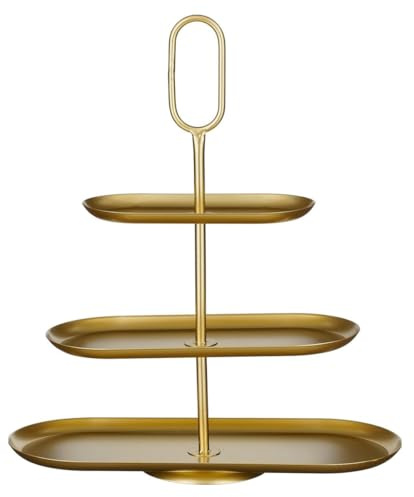 Mica Decorations Rama Etagere 3 Etagen – Tortenplatte – Servierturm – 48 x 20 x 55 cm – Cake Stand – Servierplatte – Metall – Gold