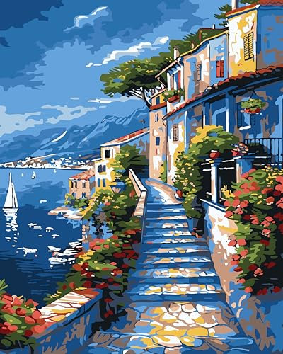 jieyisier Malen Nach Zahlen Erwachsene Landschaft,Malen Nach Zahlen für Erwachsene,Paint by Numbers Adult Zuhause Wanddekoration 16x20 Zoll(Stadt)