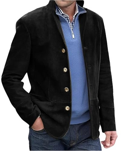 vejtmcc Men's Jacket Blazer Long Sleeve Lapel Cord Blazer, Single Breasted Plain Casual Blazer Coat with Jacket, Slim Fit Modern Suit Jacket, Vests Suede Jacket, Casual Slim Button Suit, black, 4XL