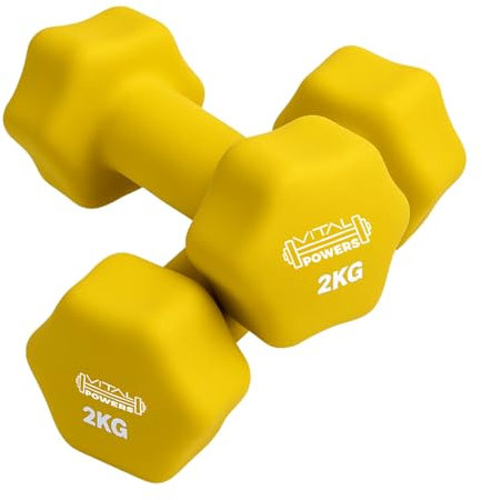 Neopren Kurzhanteln 2kg Set – 2er Set Fitness Hanteln rutschfest mit Gusseisenkern – Trainingsgewichte, Krafttraining, Aerobic, Yoga, Pilates, Heimtraining Gelb