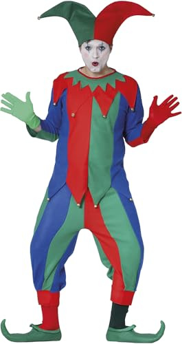 FIESTAS GUIRCA | Costume di Buffone Medievale Adulto - Giacca, Campanelli, Cappello e Pantaloni - Costumi da Pagliaccio per Feste Medievali, Carnevale e Halloween - Ideale per Uomo