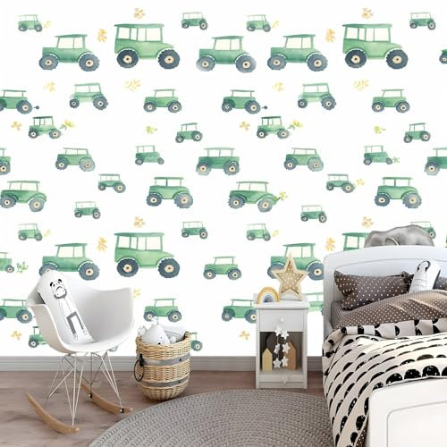 Fototapete Wasserfarbener grüner Traktor4d Effekt Wand Dekoration 200 x 140 cmVlies Tapeten Moderne Wandtapete Wohnzimmer Schlafzimmer Weiß