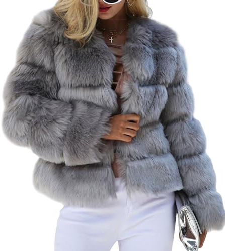 loveimgs Women's Women Cropped Faux Fur Puffer Coat Car Coat (pack of 1)