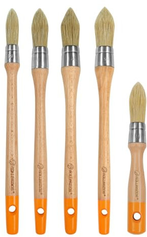 ROLLINGDOG Trim Paint Brushes - 5PC Round Trim Brushes,Long Handle Paint Brush Set for Windows,Walls,Doors(15mm,18mm,21mm,25mm),18mm Stubby