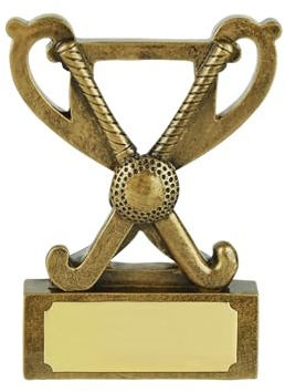 SilverTrophy: Hockey Mini Cup Trophy Award - Ideal für Turniere, Wettbewerbe, Schulen, Feldhockeyveranstaltungen, Kinderparty-Preis, Hockey-Erfolgsgeschenk, Hockeyschläger & Ball, weiblich & männlich