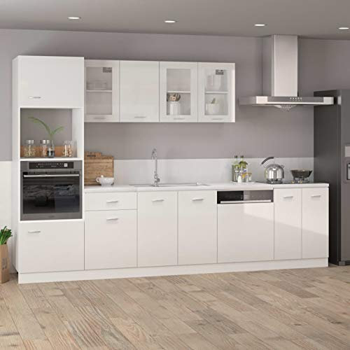 qohoio Armoire à Micro-Ondes Blanc Brillant 60x57x207 cm Aggloméré Meuble Four Et Micro Ondes,Olonne Four Encastrable