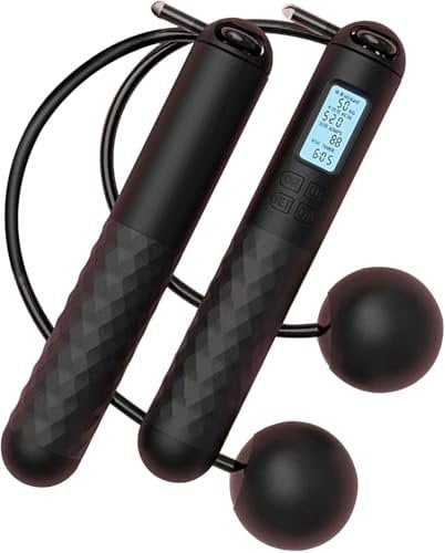 Cordless Skipping Rope for Adults, Smart Digital Gravity Ball Jump Rope, Adjustable Hanging Ropeless Skipping Rope with Calorie Counter, Silicone Non-slip Handle Design
