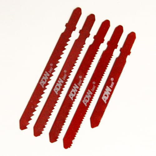 sopomarkt24 Stichsägeblatt Set 5tlg. T-Schaft, für Holz, Metall, Kunststoff – Grob, Mittel, Fein – Passend für AEG, Bosch, Metabo, Festo, Elu – 4x 100mm, 1x 75mm – SB Verpackung