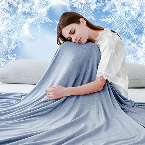 Luxear Selbstkühlende Decke, Arc-Chill Q-Max 0,5 Kühldecke, 2 in 1 Doppelseitige Dünne Sommerdecke Baumwolle, Kühlende Decke für Menschen Bettüberwurf Babydecke Kuscheldecke, 220 x 240cm Blau