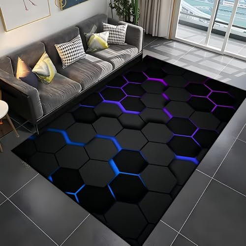 Tapis Gamer Chambre Ado Garçon Enfants Adulte Vision Géométrique Colorée Gameing 3D Tapis De Chaise Gaming Salon Tapis de Sol Déco Antidérapant Lavable Flanelle Doux Carpets (Farbe 1,100x120 cm)