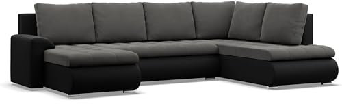 Mebligo - Ecksofa mit Schlaffunktion und 3 Bettkasten FORESTA 300x89x200 (BxHxT) Dunkelgrau + Schwarz - Ottomane Rechts Eckcouch, Couch U Form, Sofa Wohnzimmer, Sofas & Couches, Eckschlafsofa