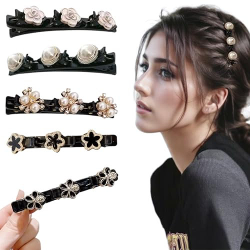 5 Stück Haarspange,Elegante Haarspangen,Strass-Haarspangen,Hair Clipse Mit Klammern, Kristallblume Geflochtene Haarspange, für Damen Frauen Mädchen Modische Doppelschicht Haarklammer