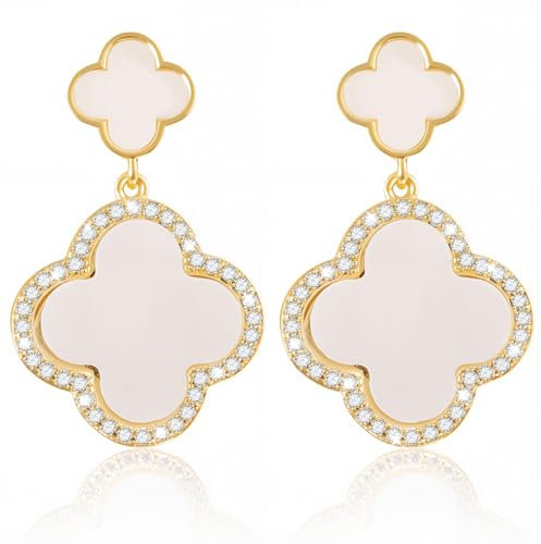 Forever Love Kleeblatt Hängend Ohrringe Damen Goldene Ohrringe Damen Ohrstecker Schwarz Ohrstecker Silber 925 Schwarz Vierblättriges Kleeblatt Dupes Schmuck Geschenk Für Frauen,1.6CM