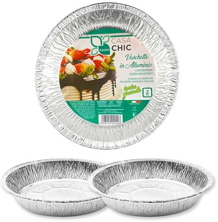 CasaChic Contenitore Alluminio per Torta Grande, 2 pz – Teglie Tonde per Dolci, Cottura e Asporto (Ø 25 cm)