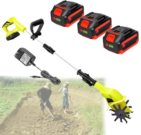 VFMVOYNZ Motozappa, Motocoltivatore, Motozappa e Motozappa elettrici 2/4 Zappe, Larghezza di Lavoro 10,5/25 cm, profondità 25/22 cm, Batteria 3×4000 mAh per Orto, Orto(A)