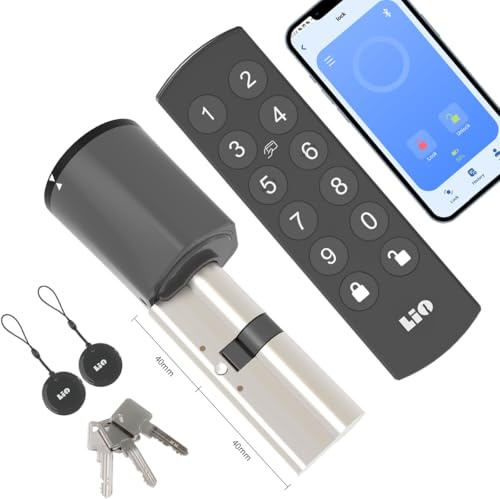 Lio Home Smart Lock WLAN con Tastiera, Cilindro di Chiusura 40/40 | Porta di Sblocco Tramite Schede NFC, Password, Controllo App, Serratura con Chiave, Serratura Elettronica Intelligente