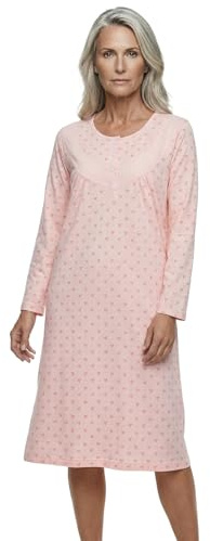 Zeitlos Nachthemd Damen Langarm Helene mit Schleife M-6XL Schlafshirt Knopfleiste Raffung