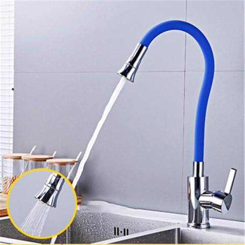 Einstellbare 360° Schwenkbare Küchenarmatur mit hohem Lichtbogen 2 Sprühmodi Hochdruck Wasserfall Einhandmischer für Küchenspüle Blau Finish