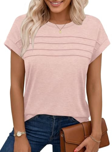 Chicrise Maglietta Donna Estivo Senza Maniche Plissettato Tshirt Girocollo Manica Corta Casual Elegante Moda Top