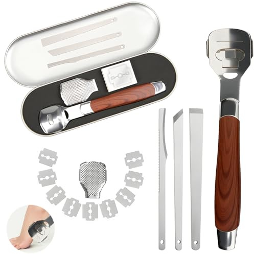 BOULESENM 6 PCS Hornhauthobel Fußschaber,Professioneller Fußschaber,Kallusentferner für kopfabgestorbene Haut,Kallusentferner für kopfabgestorbene Haut,10 Klingen und Box,mit edlem Holzgriff