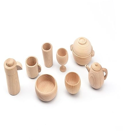 HANABASS 2pcs Beech Wood Boys and Girls Tableware Toy Set Simulation Tableware Small Tea Bowls (5.8x5.8x4.5cm) Safe No Paint for Playhouse and Nursery