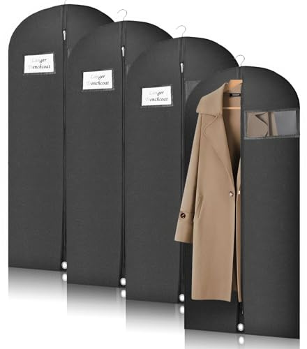 4PCS Kleidersack Lang 152 x60 cm, Faltbare Kleiderhülle, Atmungsaktive Kleidersäcke mit Griffen für Mäntel, Kleider, Abendkleider, Anzüge | Schützt vor Staub, Feuchtigkeit & Motten