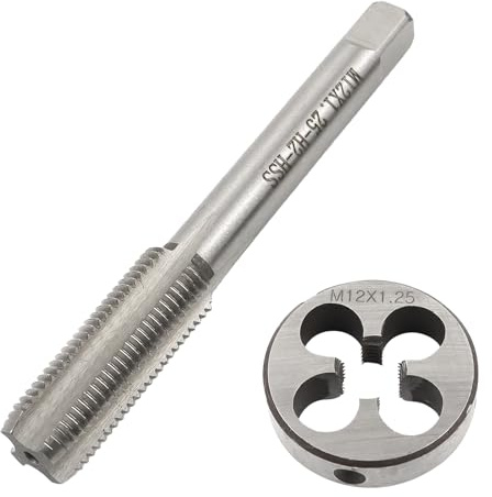 BEASAFY 2 pezzi Set di maschi e filiere, fresa e filiera per filettatura M12 x 1.25, fresa per filettatura metrica, barra filettata HSS per riparazione filettature
