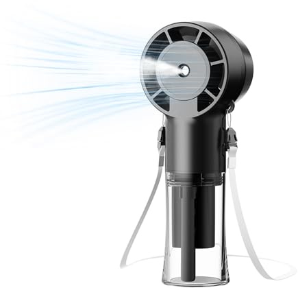 Handheld Fan, Portable Hand Held Fan with Water Mist Spray, Mini USB Rechargeable Hand Fan with 4 Speeds, Lightweight Small Desk Fan Desktop Cooling fan for Travel, Outdoor, School, Office (Black)