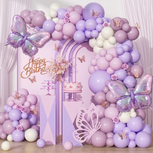 Sunshine smil Schmetterlings Geburtstagsparty Dekorationen,134 Stück Schmetterlinge Luftballon Girlande,Luftballon Girlande Lila und Rosa,Ballon Girlande Rosa Schmetterling Deko Geburtstag