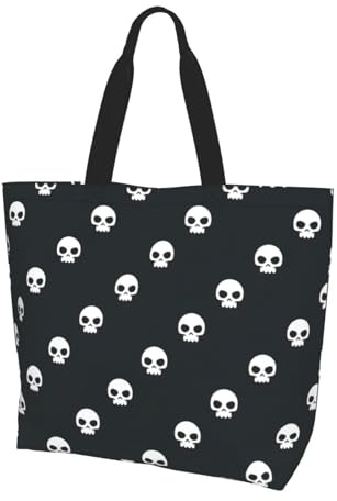 OXbnmm Große Tragetasche mit Totenkopf-Motiv, wiederverwendbare Schultertasche mit Tasche, leichte Handtasche für Urlaub, Pool, Fitnessstudio
