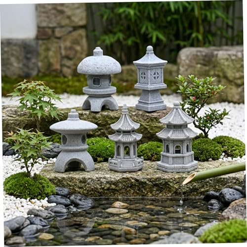 Comebachome Japanische Gartendekoration, 5 Stile, realistische Pagoden-Gartenstatue, Kunstharz, Pagodenlaterne für Landschaft, Balkon, Terrasse, Veranda, Hof, Statue, Japanisches Dekor