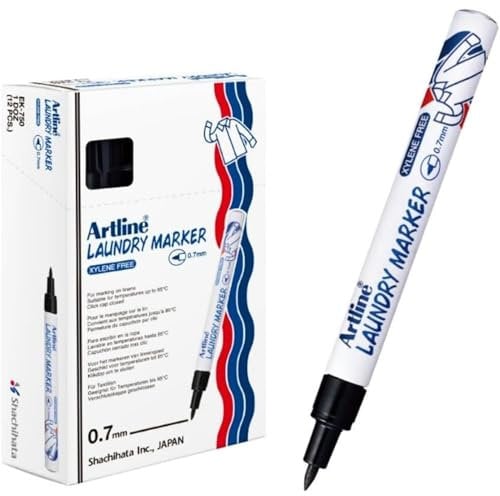 Artline Pack of 12 Laundry Marker Pens (Black). Wash Resistant Black Fabric Pens Permanent for Clothes or Linen, Fast Drying Clothes Marker Pens, No Fade After Washing - Genuine Fabric Markers