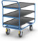 eurokraft | pro | Tischwagen | Tragfähigkeit 150 kg | 3 Ladeflächen mit Abrollrand | Luftbereifung