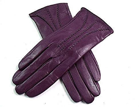 LE Damen Premium Qualität Super Weich Leder Handschuhe Kunstpelz Futter Streifen-Detail Enge Passform (Groß, Lila)