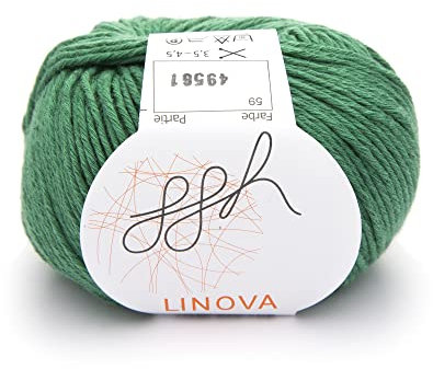 ggh Linova | Baumwolle mit Leinen Mischung | 50g Wolle zum Stricken oder Häkeln | Farbe 059 - Moosgrün