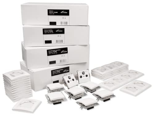 McPower Wand Steckdosen Schalter Set Unterputz I FLAIR | Einfamilienhaus 95-teilig I Steckdosen, Taster, Schalter, Antennendose und Rahmen in weiß, matt