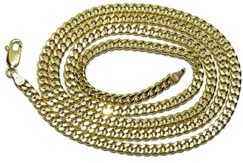 Wunderschöne Herren-Kette aus 18-karätigem Gelbgold, flach, halbmassiv, 3,5 mm breit und 60 cm lang, mit Karabinerverschluss für maximale Sicherheit. Gewicht: 10,10 g 18-karätiges Gold.
