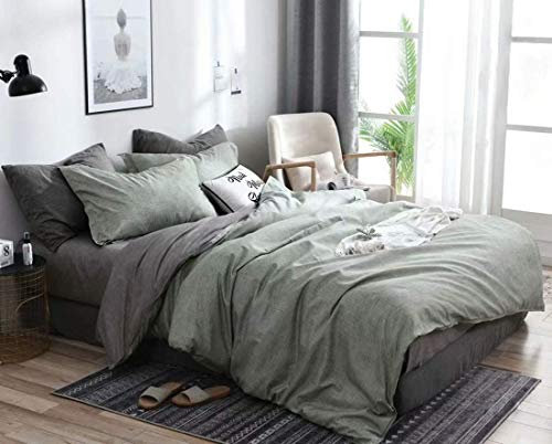 CoutureBridal Sets de Housse de Couette 240x260cm + 2 taie d'oreiller 65x65cm Adulte Vert Gris Anthracite Réversible Parure de Lit 2 Personne Avez Fermeture Éclair