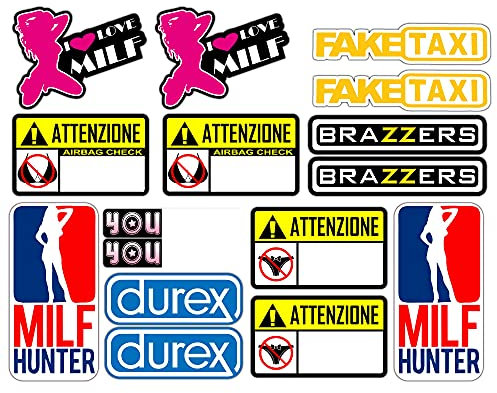 Adesivi Moto Divertenti Stickers decal fun tube porn youporn faketaxi fun - 16 Pezzi Kit - Motocross Bici Mtb Computer Motorino VINILE LUCIDO Marche Famose Pack (Italiano)