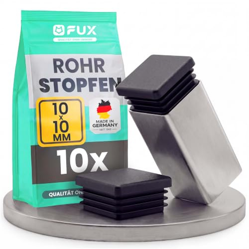 FUX 10 Stück Kunststoff Quadrat Rohrstopfen, 10x10mm-120x120mm, Lamellenstopfen, Möbelgleiter, Stuhlbeinkappen, Verschlussstopfen, Stuhlbeinschoner, Stopfen, Quadratstopfen (10x10mm, schwarz)